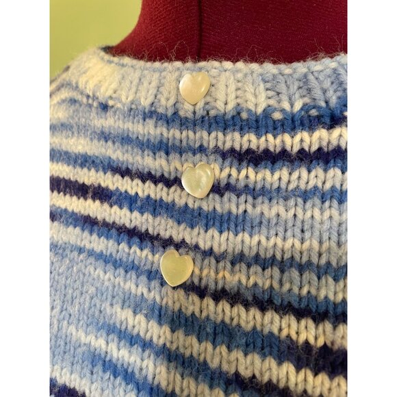 Vintage 1970s Hand Knitted Blue Variegated Crop Sweater Small - Picture 2 of 9
